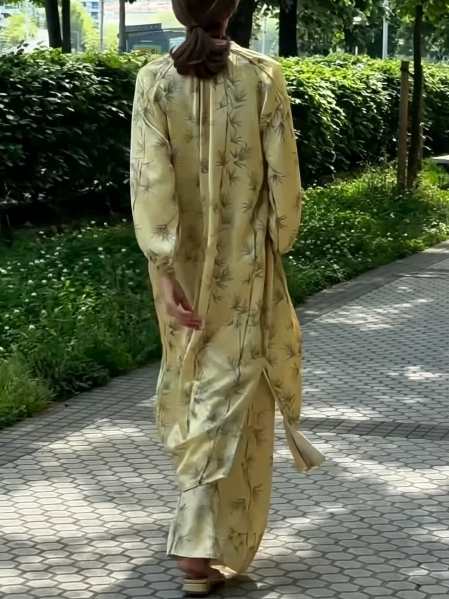 Yellow Bamboo Print Flowy Outfit