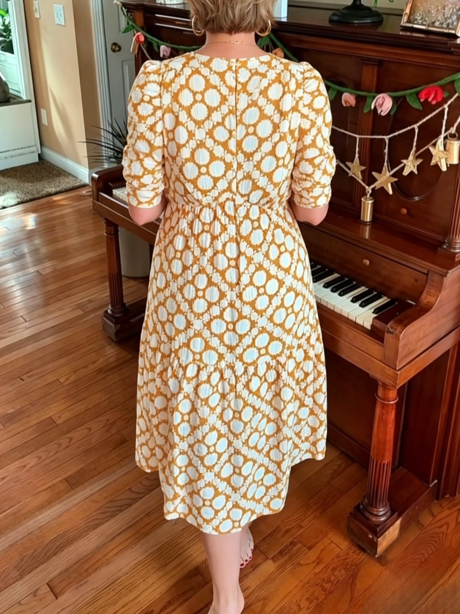 Bohemian Mustard Yellow Dot Print Midi Dress