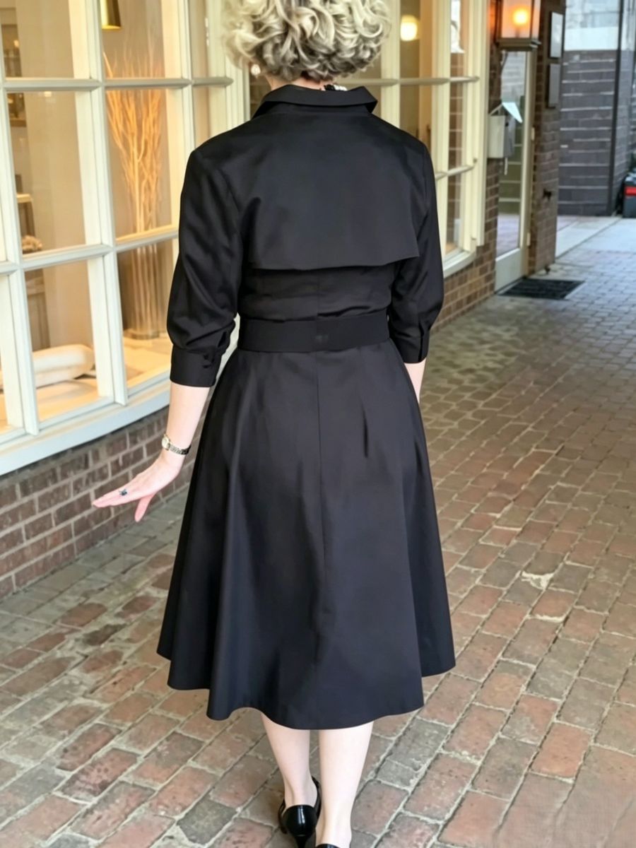 Black Belted Collared Midi Shirt Dress