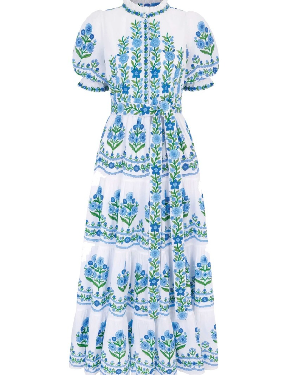 Boho Botanical Print Cotton Midi Dress