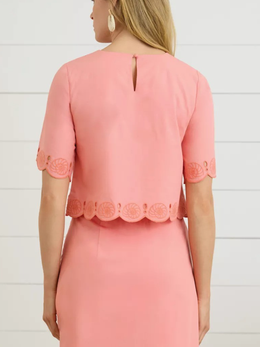 Coral Pineapple Embroidered Eyelet Crop Top