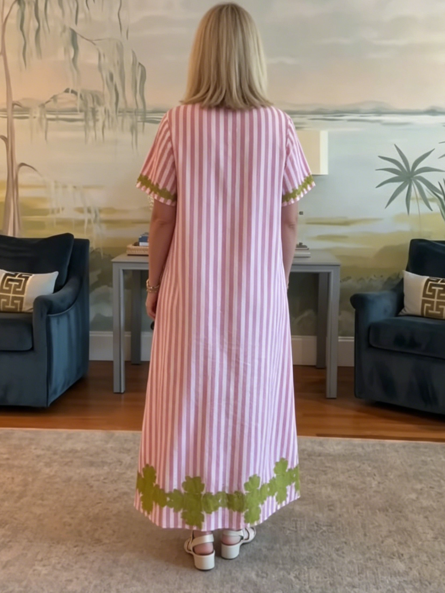 Pink Stripe Casual Long Dress