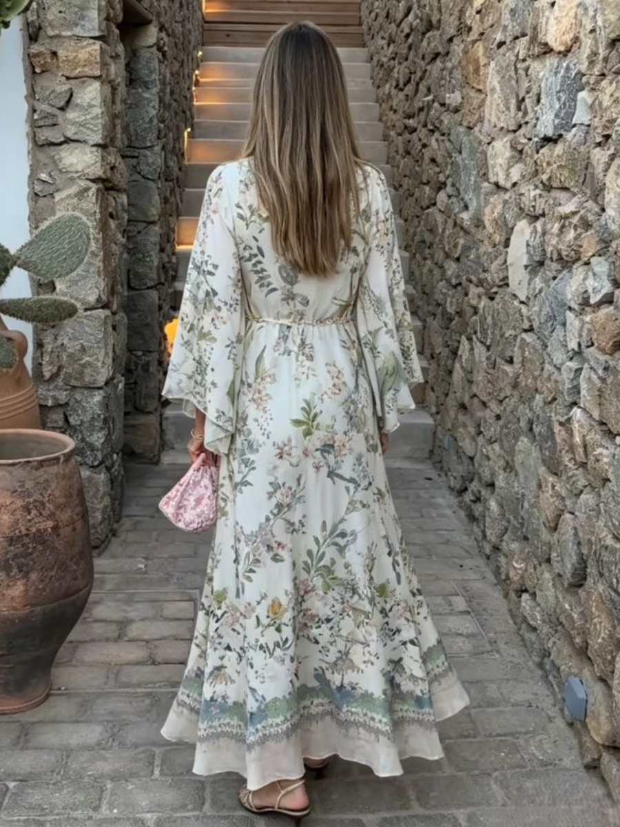 Boho Floral Flare Sleeve Maxi Dress