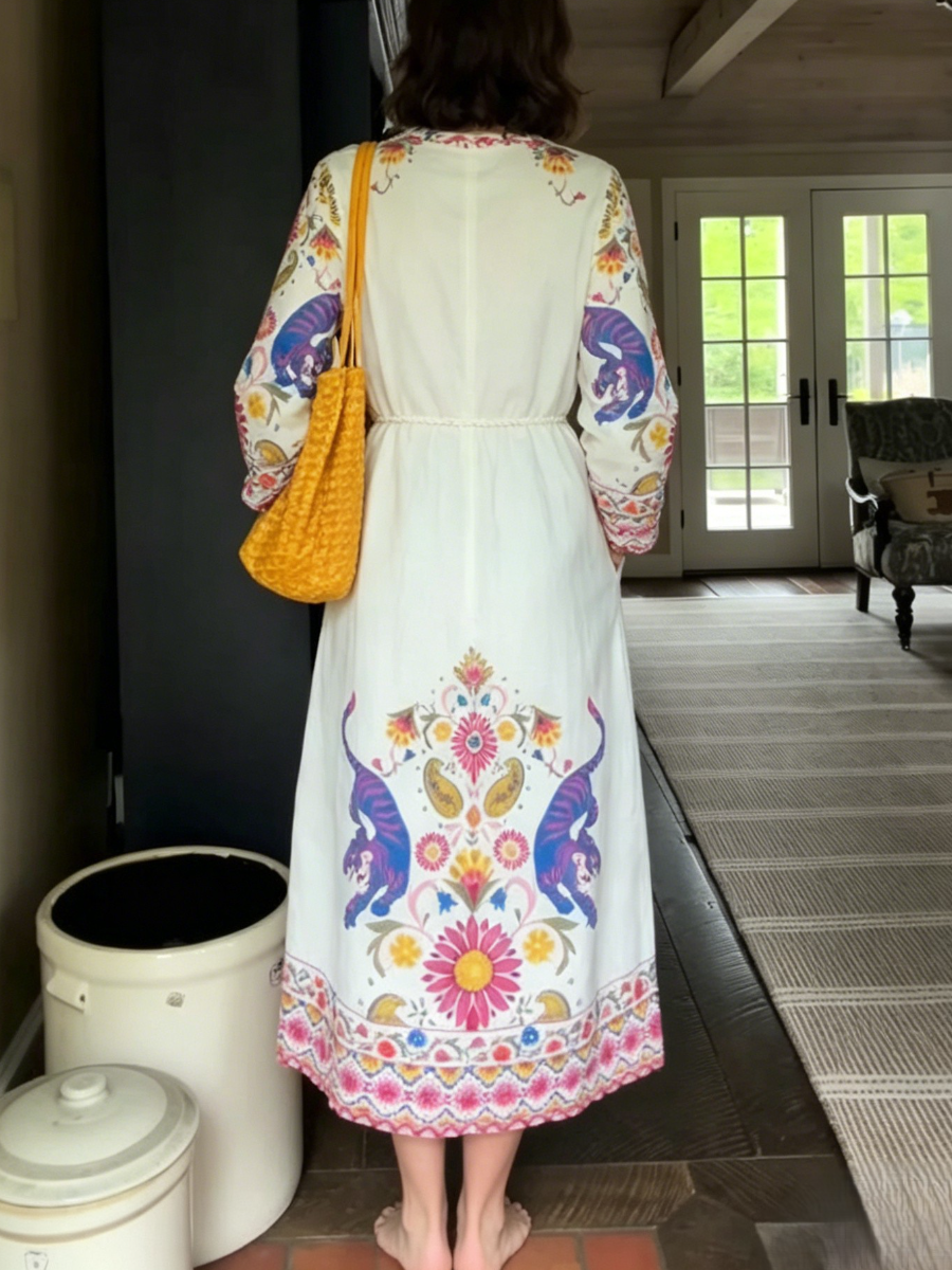Vibrant Boho Animal Print Maxi Dress