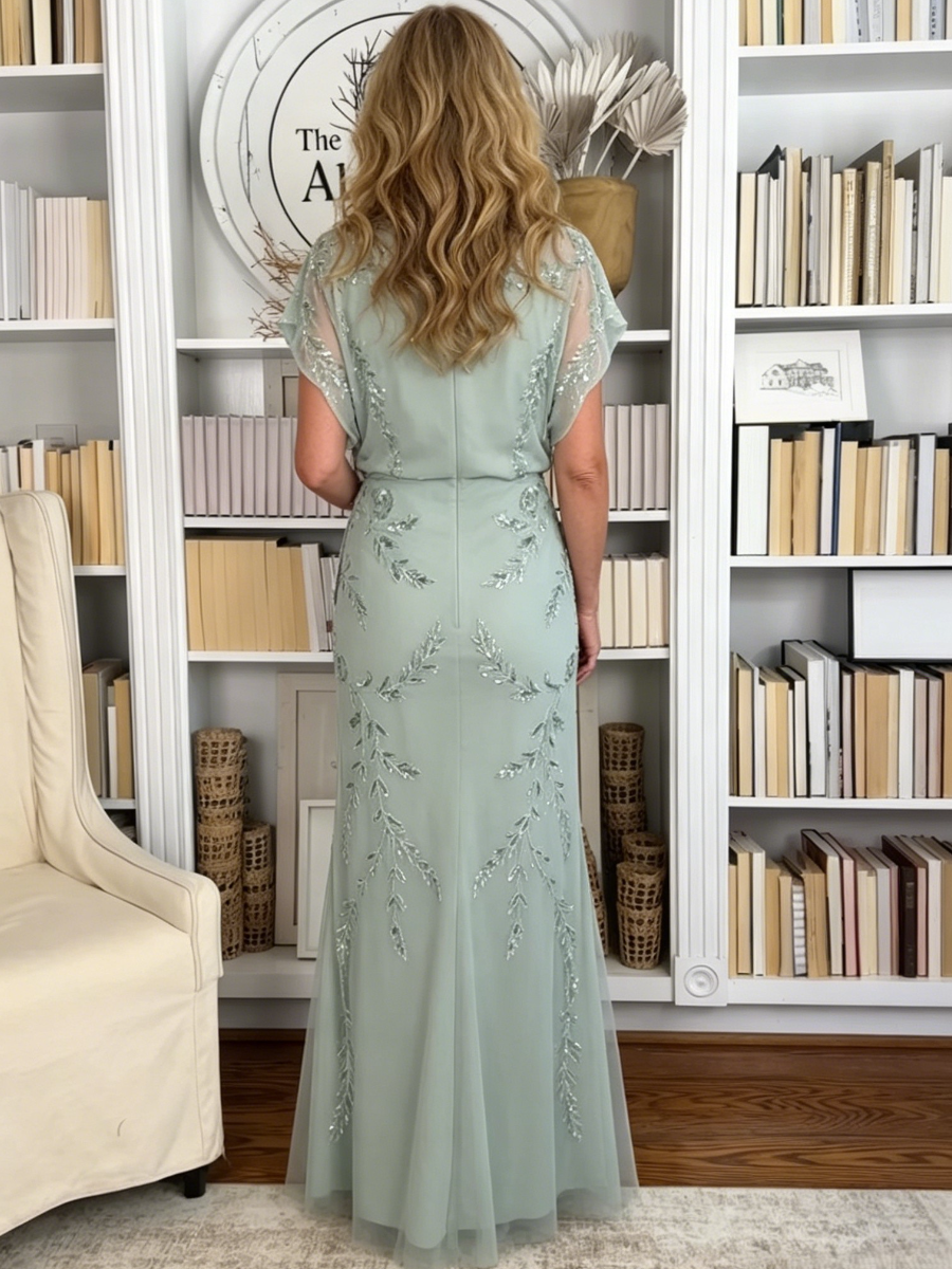 Soft Sage Beaded Evening Gown