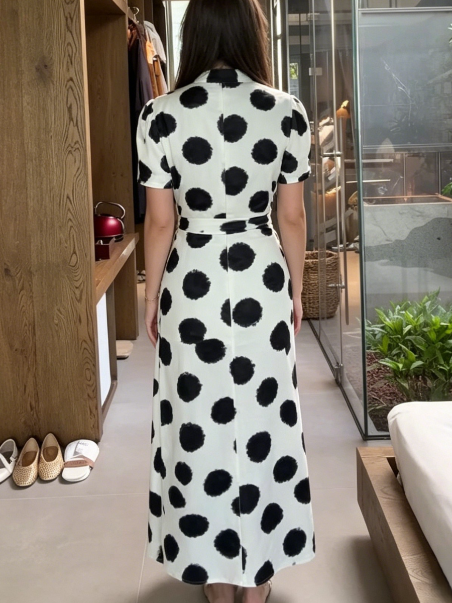 Black & White Polka Dot 2-Piece Midi Set with Wrap Waist