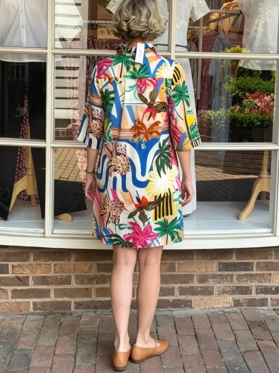 Vibrant Jungle Print Button Down Shift Mini Dress