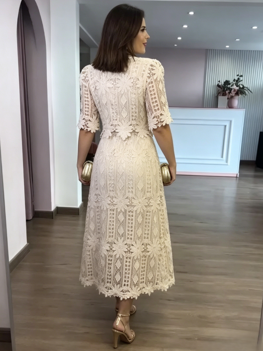 High Collar Floral Lace Carmé Dress