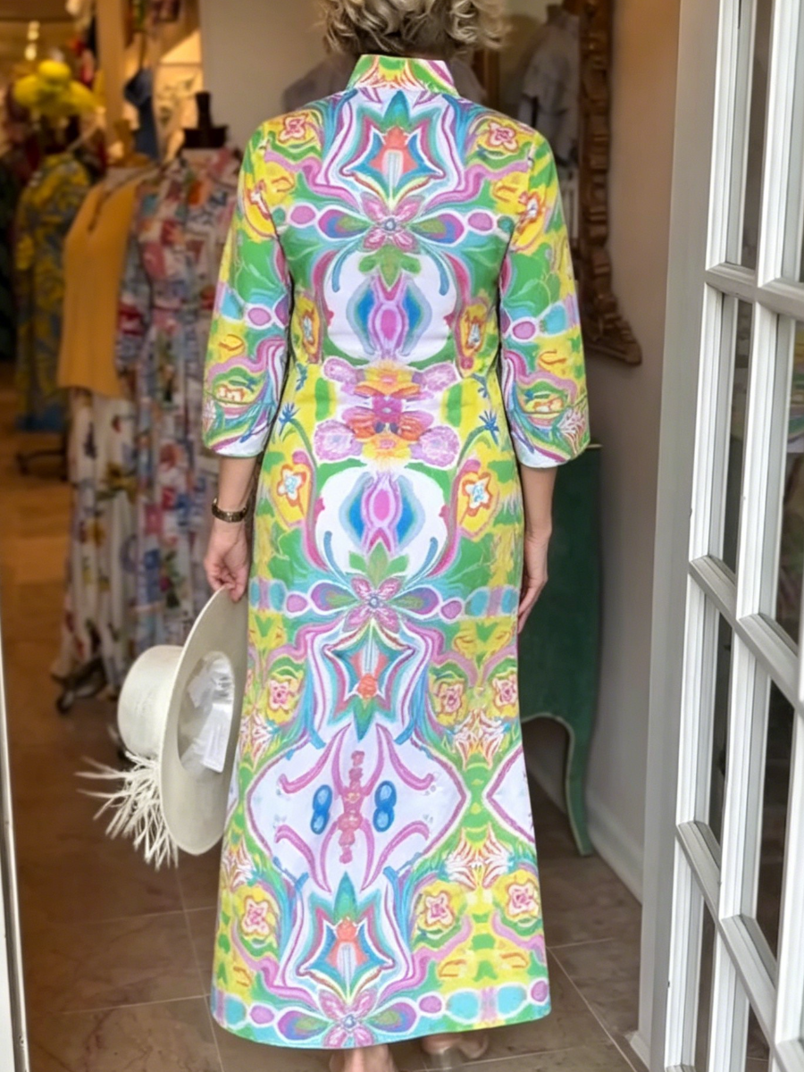Colorful Abstract Print Maxi Dress