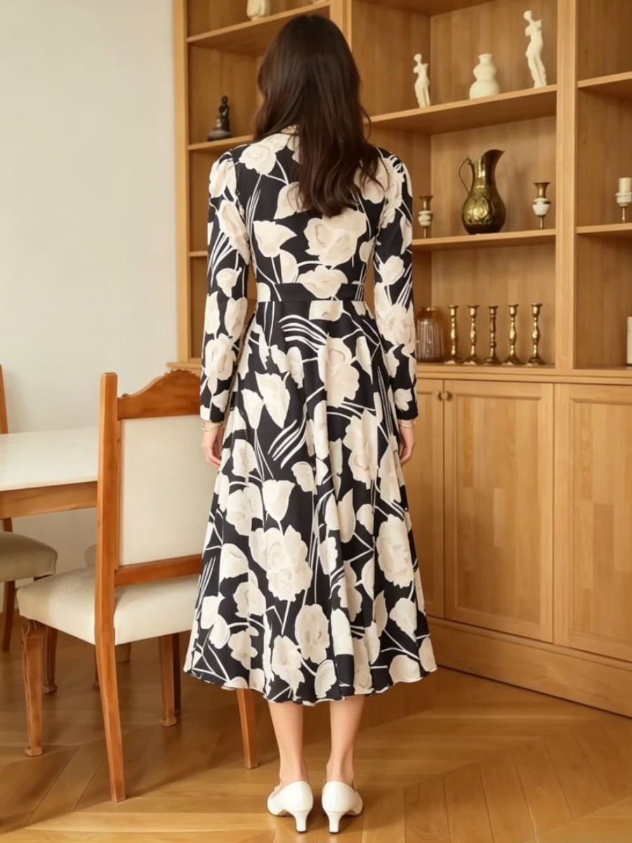 Satin Fit And Flare Floral Mid Dress