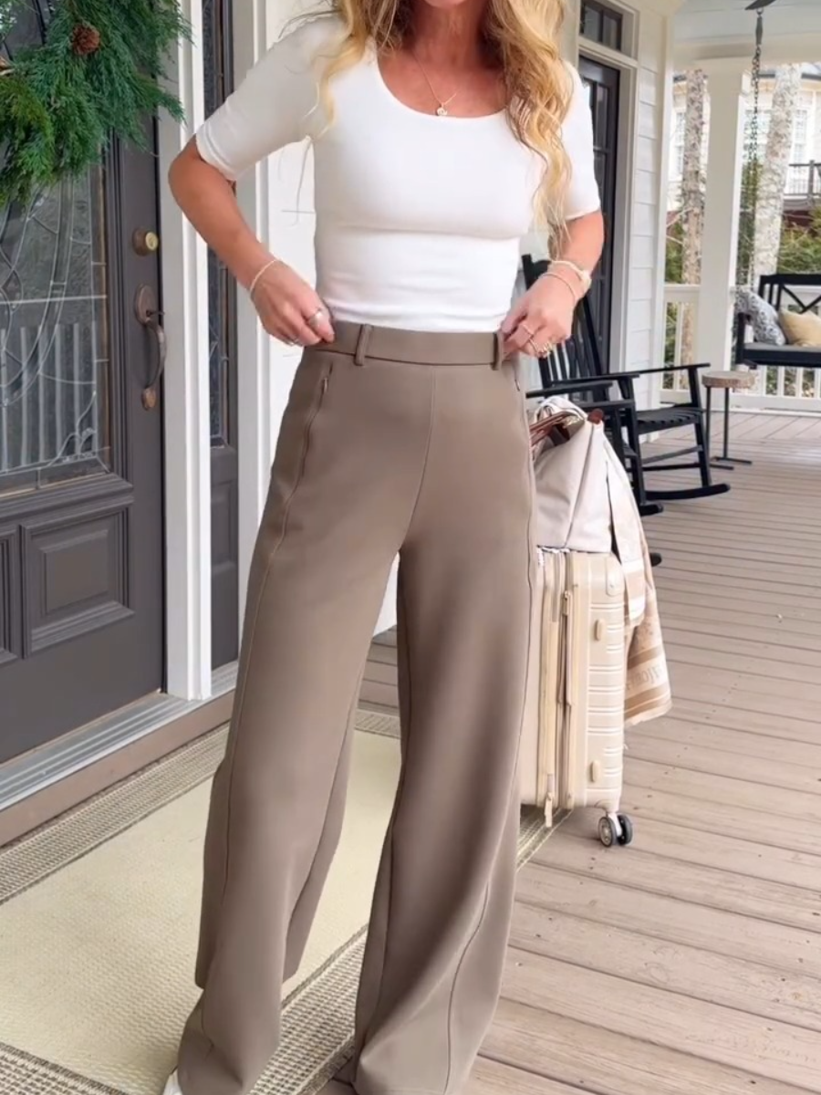 Taupe High Waist Wide Leg Trousers