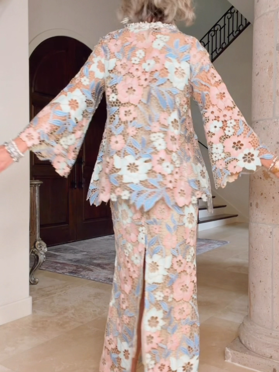 Pastel Floral Lace Two Piece Maxi Set