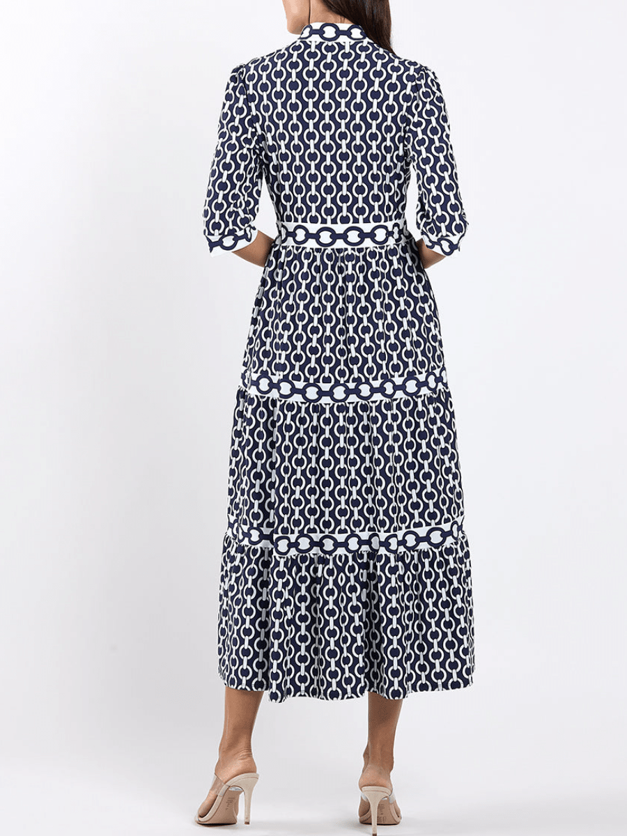 Vertical Collar Laminated Dress - allsose