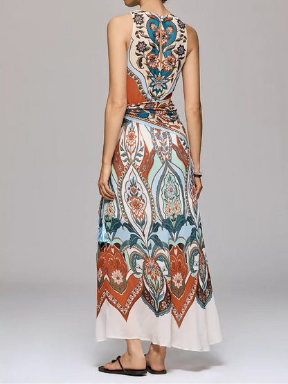 Boho Paisley Print Sleeveless Maxi Dress