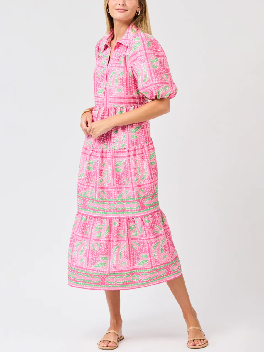 Puff Sleeve Collared Shirt Dress