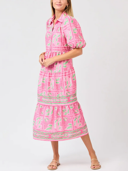 Puff Sleeve Collared Shirt Dress
