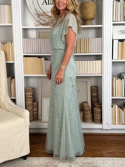 Soft Sage Beaded Evening Gown