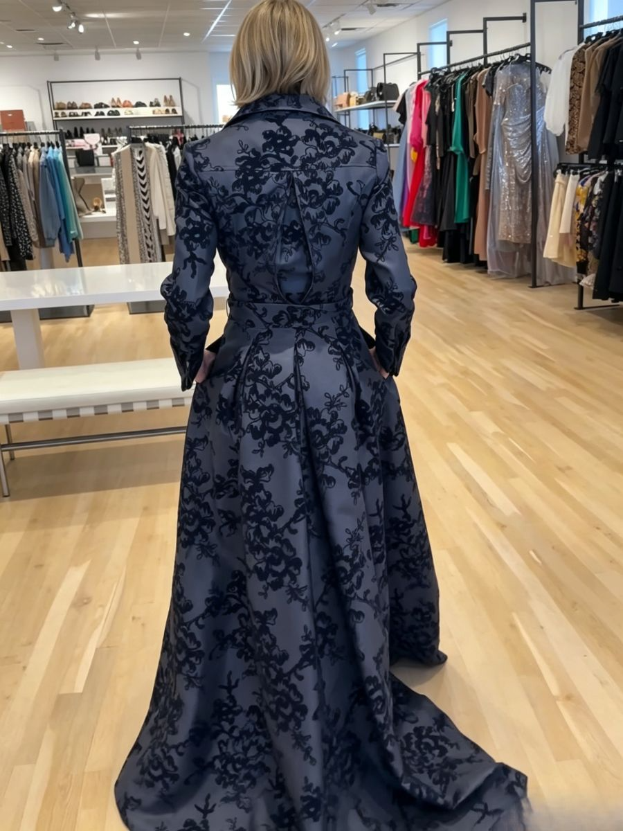 Grey Floral Flocked Belted Maxi Shirt Dress