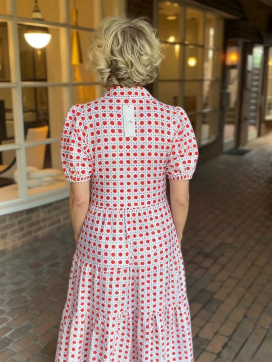 Red Polka Dot Collar Tiered Midi Dress