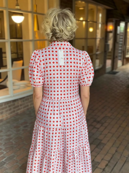 Red Polka Dot Collar Tiered Midi Dress