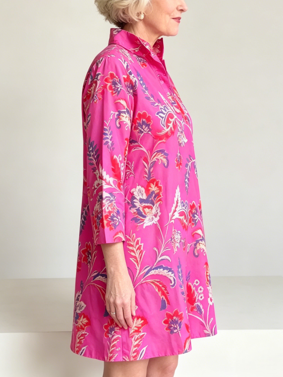 Casual Collared Floral Tunic Dress