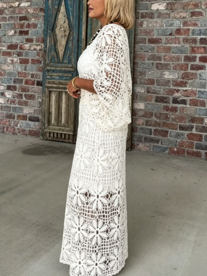 White Crochet Floral Lace 2 Piece Maxi Set
