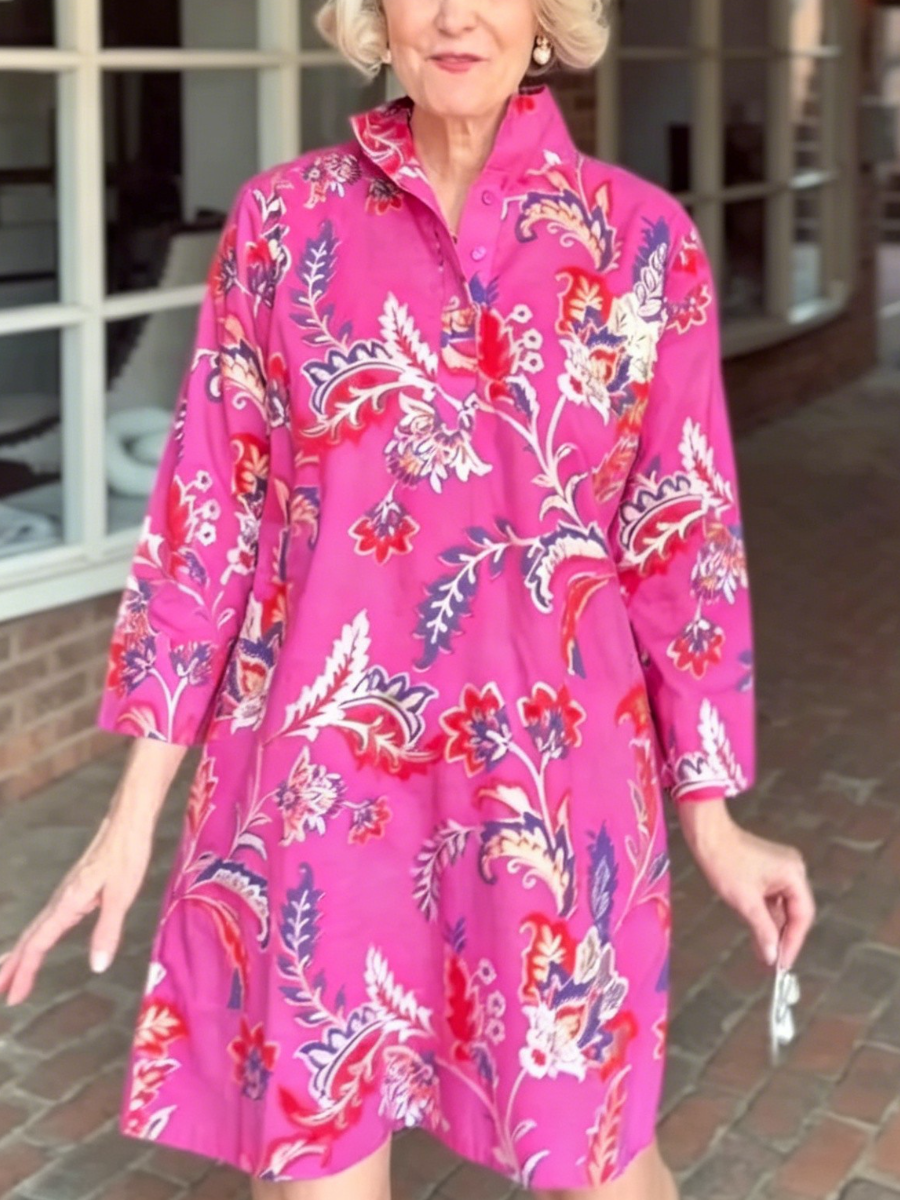 Casual Collared Floral Tunic Dress