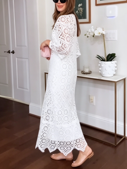 White Lace Caftan Maxi Dress