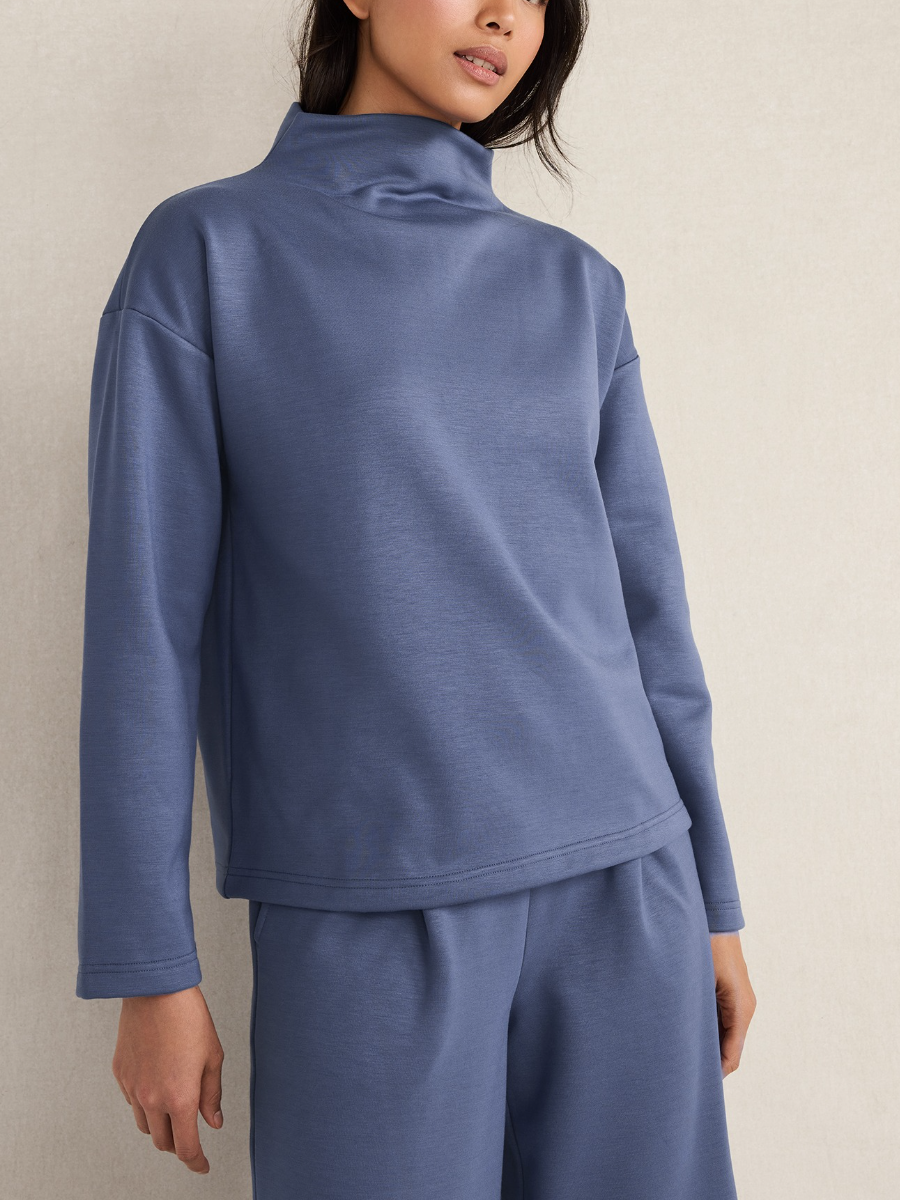 Relaxed Fit Funnel Neck Top & Wide Leg Pant Set