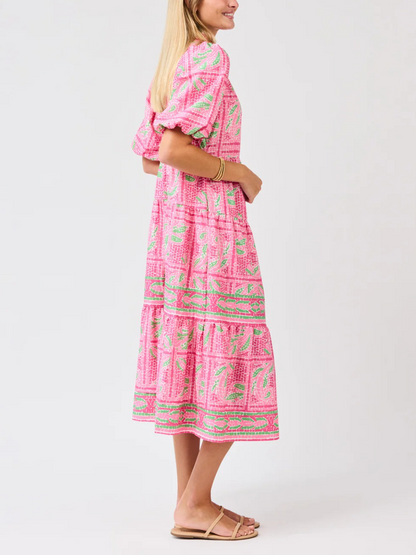 Puff Sleeve Collared Button-Front Shirt Dress