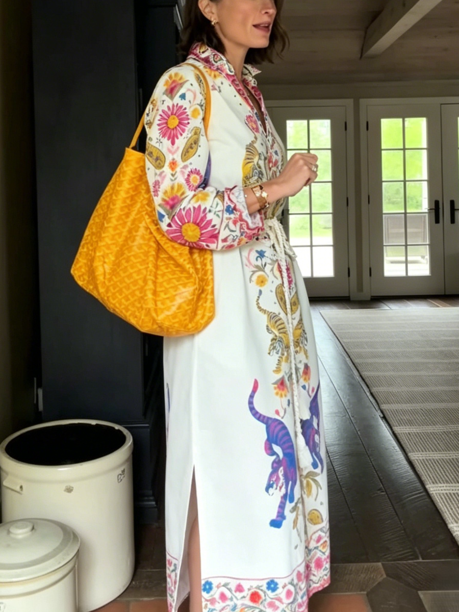 Vibrant Boho Animal Print Maxi Dress