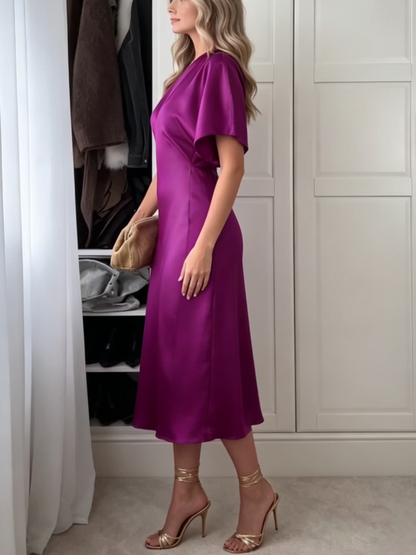 Purple Asymmetrical One-Shoulder Satin Dress