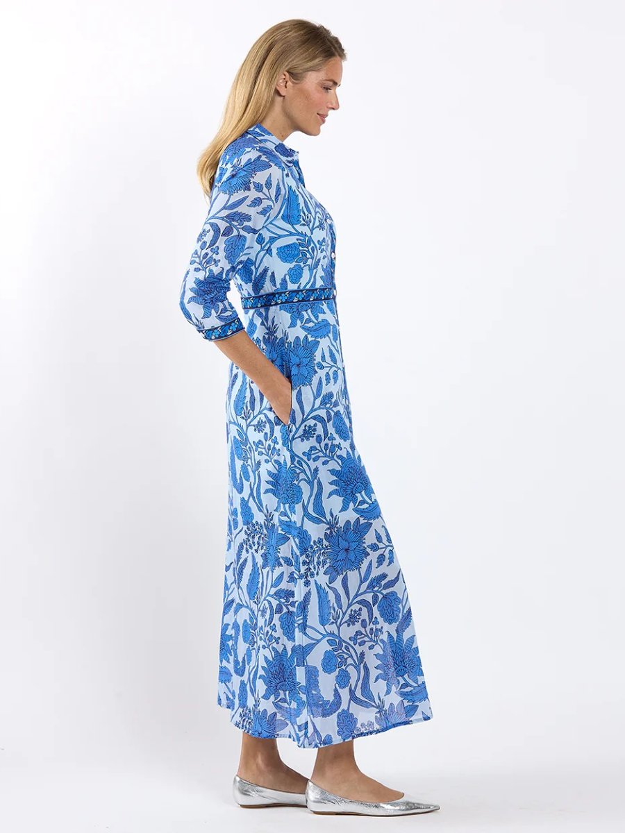 Blue Floral Block Print Maxi Dress