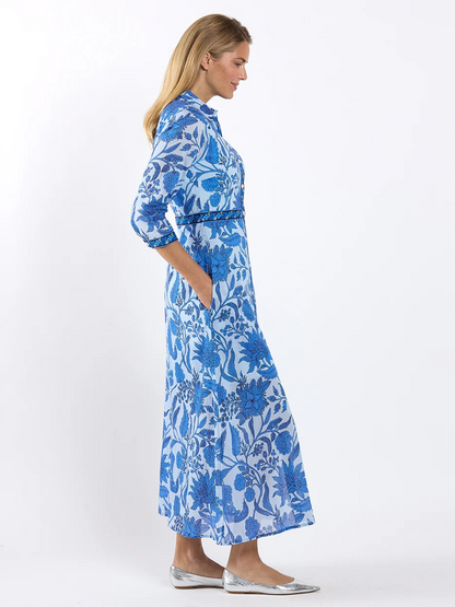 Blue Floral Block Print Maxi Dress