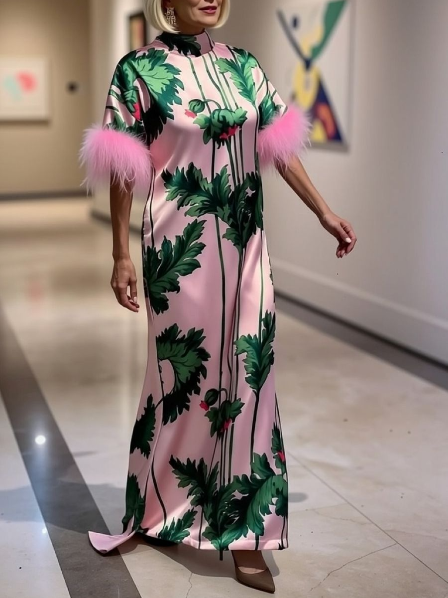 Back Bow High Neck Silk Maxi Dress