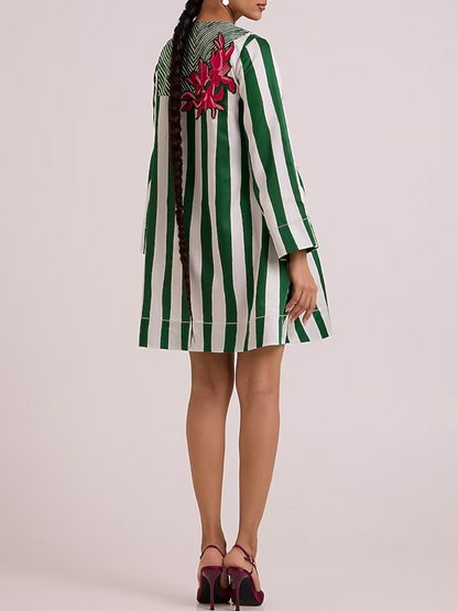 Multi-Colored Bemberg Cotton Satin Floral Printed Dress