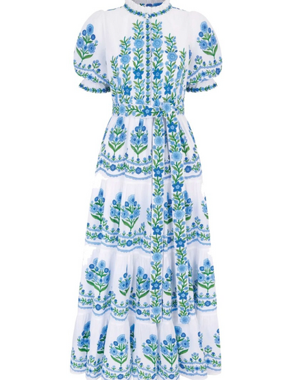 Boho Botanical Print Cotton Midi Dress