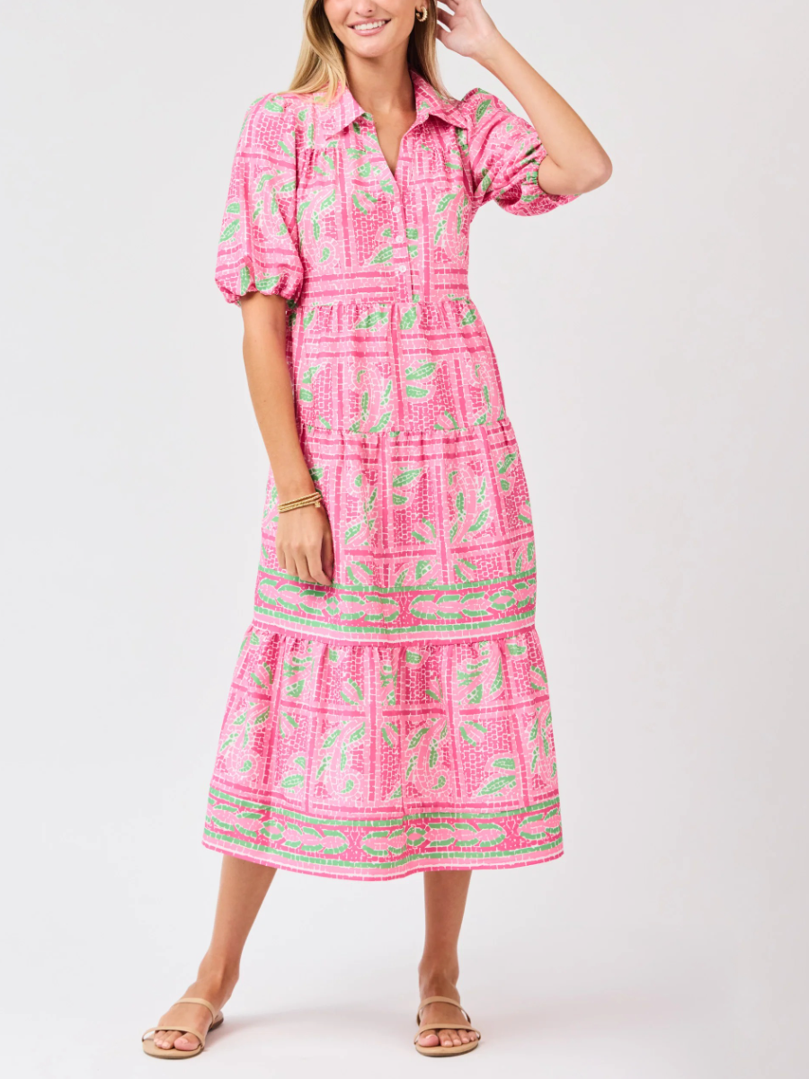 Puff Sleeve Collared Shirt Dress