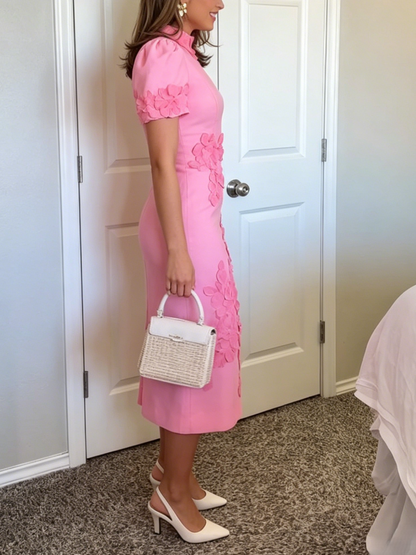 High Neck Puff Sleeve Bodycon Dress