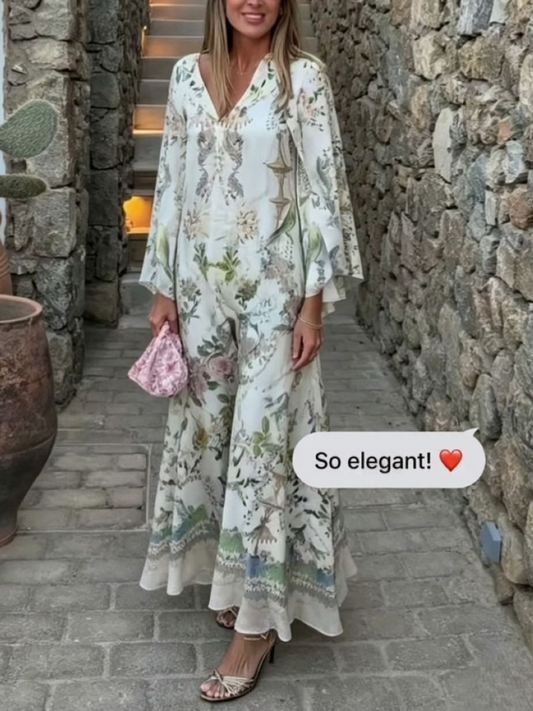 Boho Floral Flare Sleeve Maxi Dress
