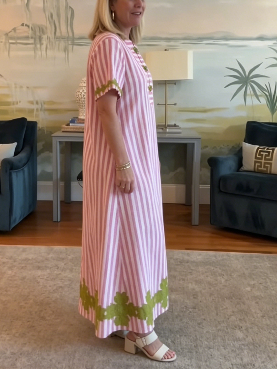 Pink Stripe Casual Long Dress