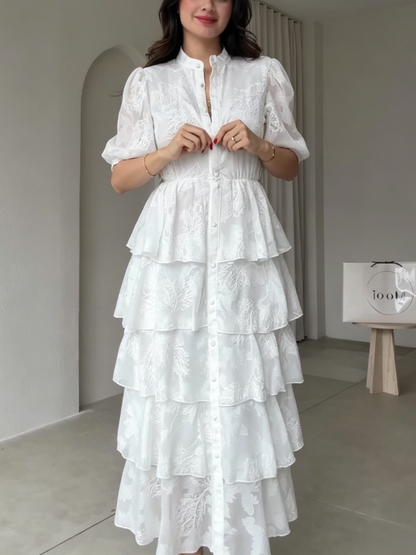 Elegant Tiered Lace Midi Dress