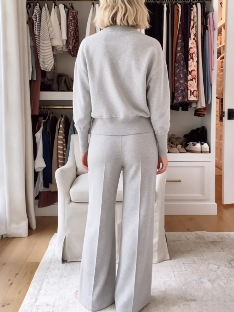 Light Gray V-Neck Loungewear Set