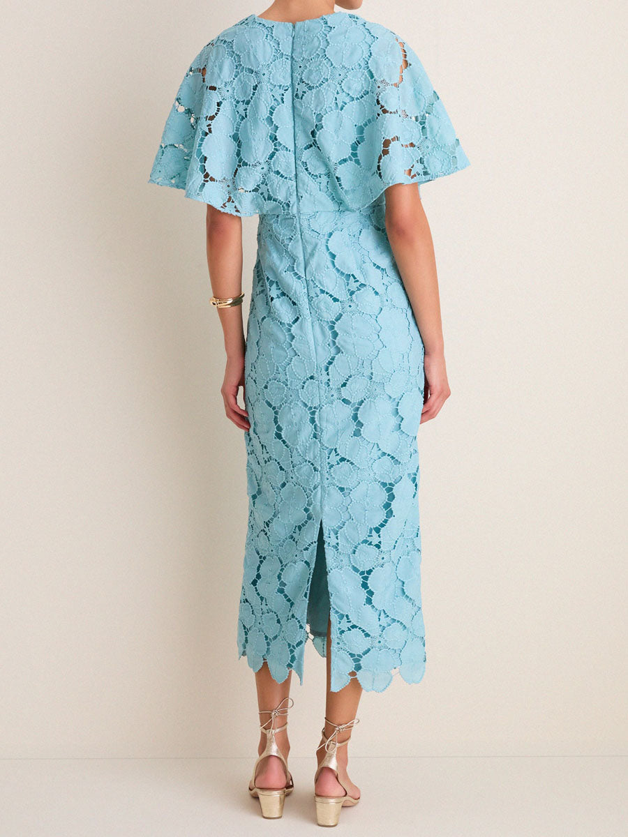 Eyelet Cutout Cape Sleeves Elegant Maxi Dress