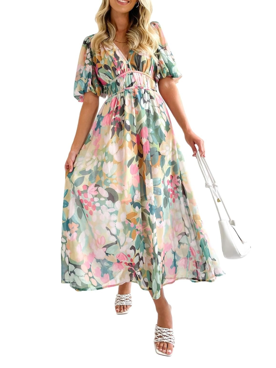 Watercolor Floral Chiffon Maxi Dress
