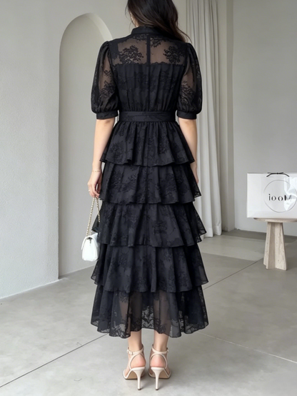 Elegant Tiered Lace Midi Dress