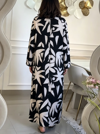 Modest Black & White Geometric Print Shirt Maxi Dress