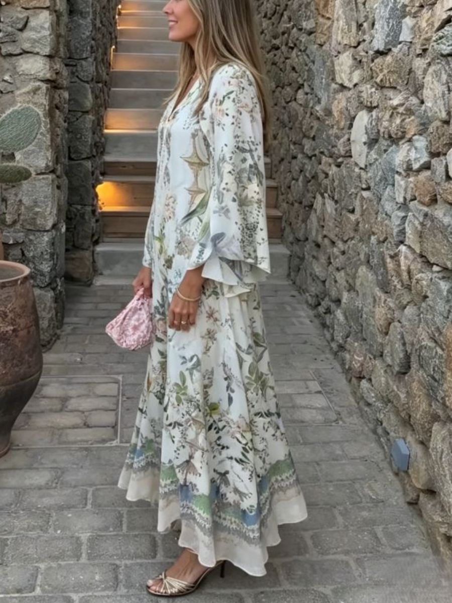 Boho Floral Flare Sleeve Maxi Dress