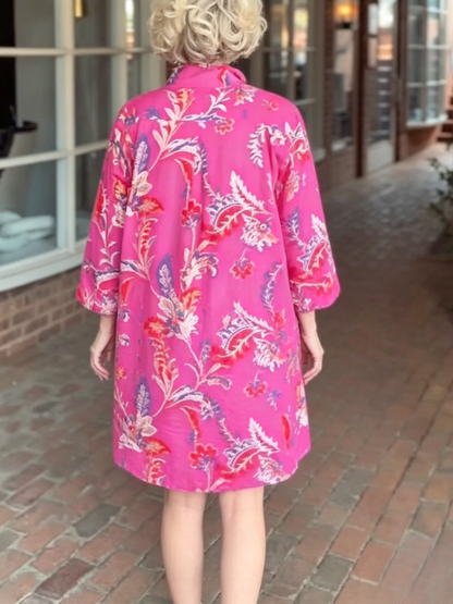 Casual Collared Floral Tunic Dress
