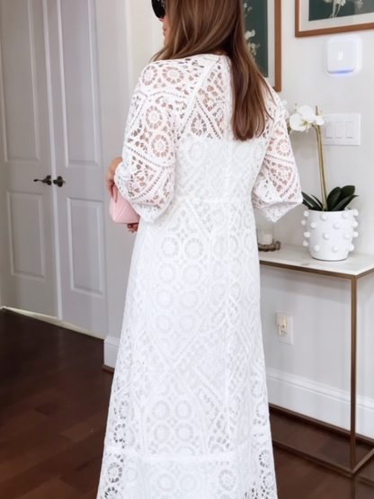 White Lace Caftan Maxi Dress